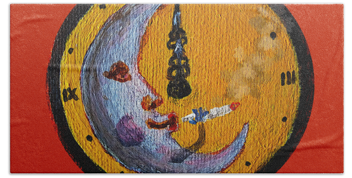 Moon Bath Towel featuring the mixed media MidNite Toker by Mike Kling