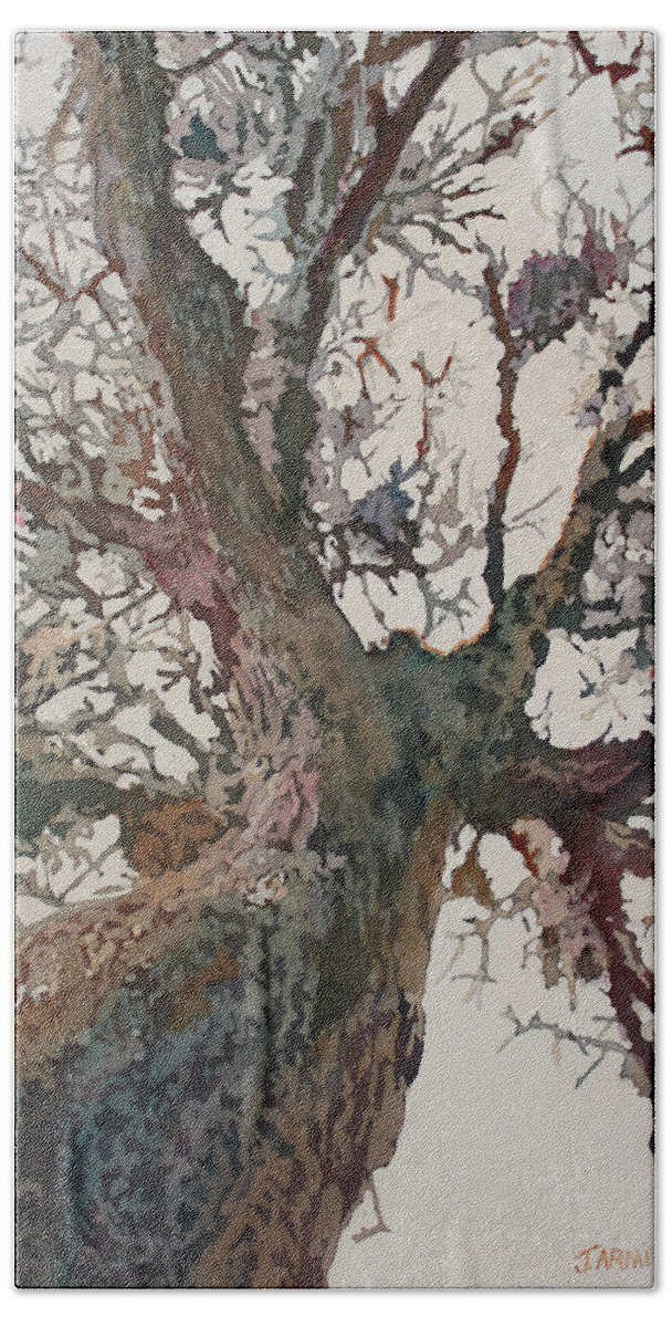 Tree Hand Towel featuring the painting Mighty Oak by Jenny Armitage