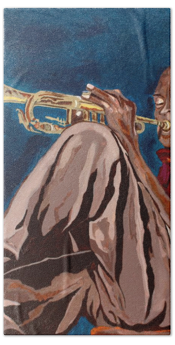  Bath Towel featuring the painting Miles Davis-Backstage by Bill Manson