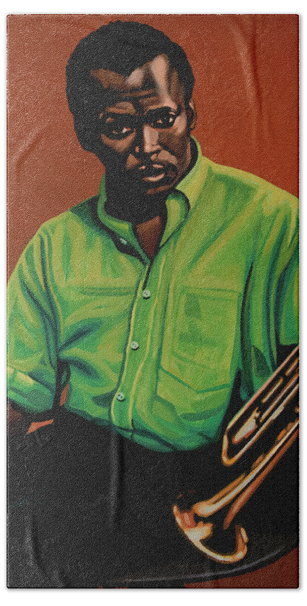 Miles Davis Bath Towel featuring the painting Miles Davis Painting 2 by Paul Meijering
