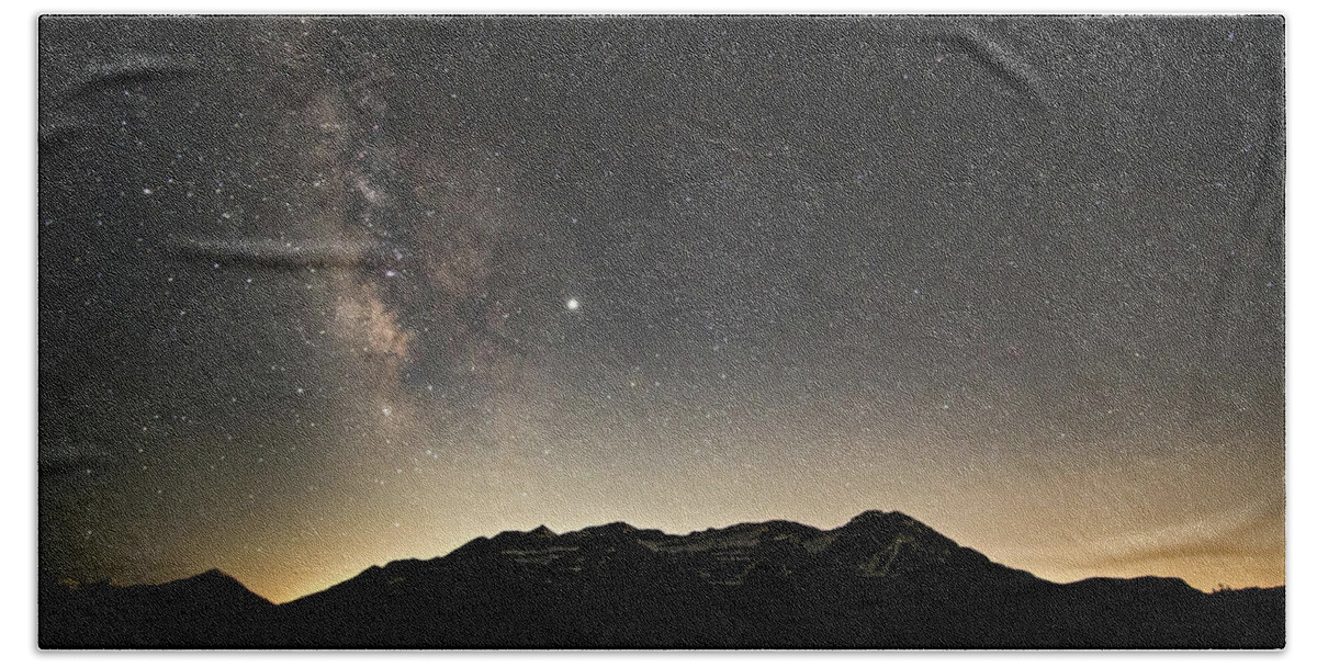 Timpanogos Mountain Bath Towel featuring the photograph Milky Way over Timpanogos by Wesley Aston