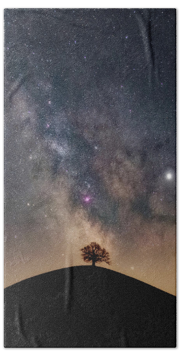 Milky Way Hand Towel featuring the photograph Milky Way Tree Hill by Photography by KO