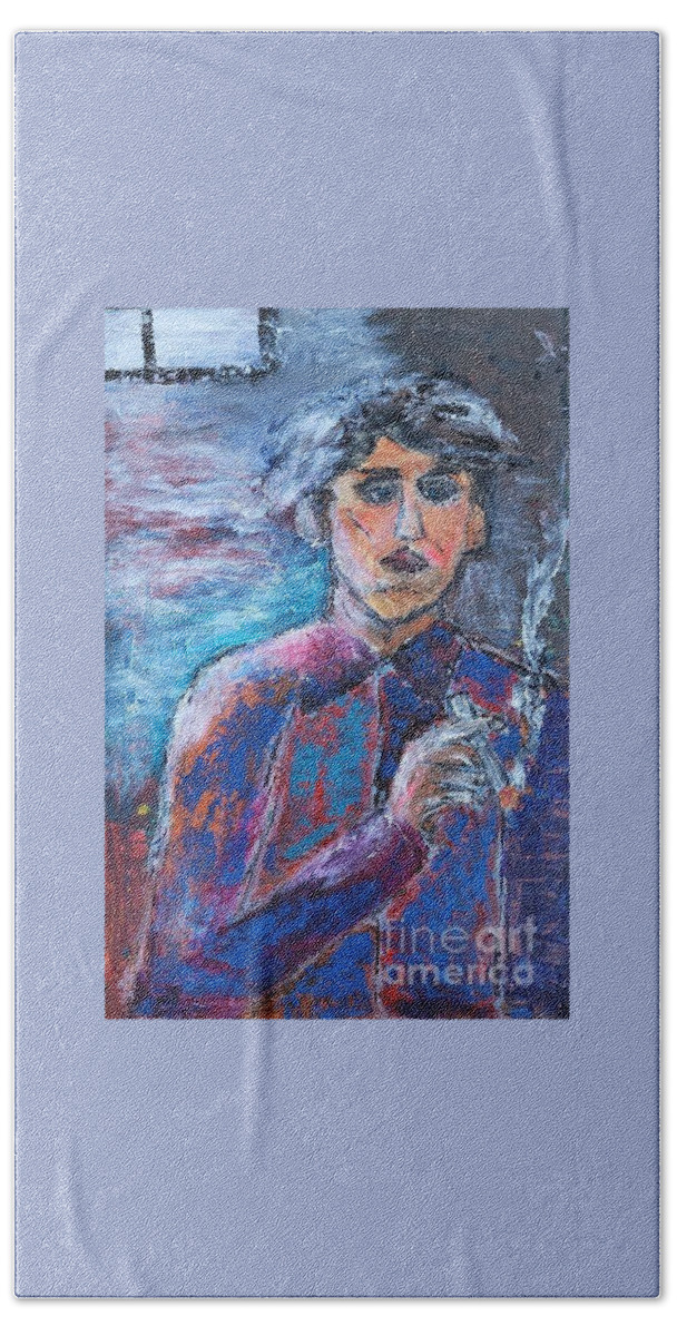  Bath Towel featuring the painting The Millennial Smoker by Mark SanSouci