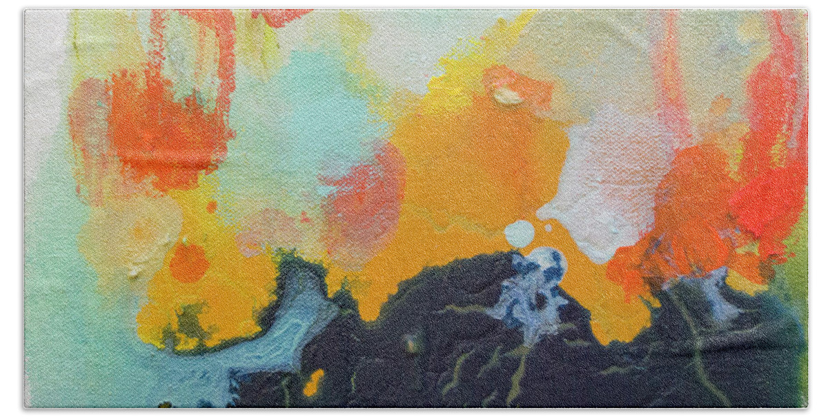 Abstract Bath Towel featuring the painting Mini 03 by Claire Desjardins
