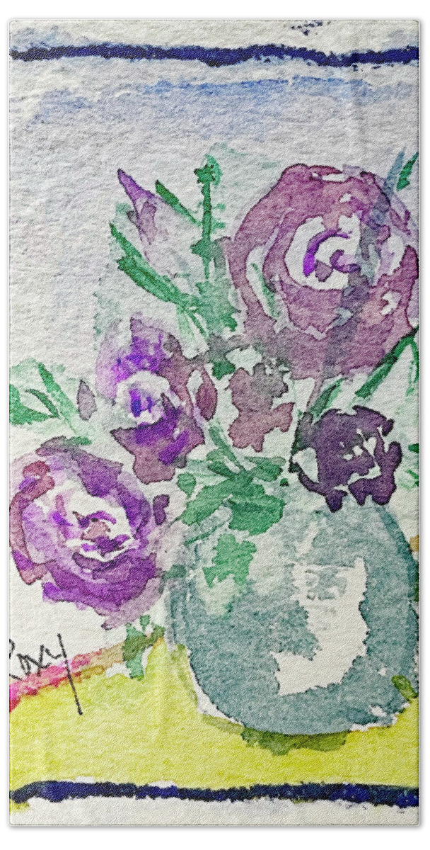 Miniature Art Bath Towel featuring the painting Mini Roses by Roxy Rich