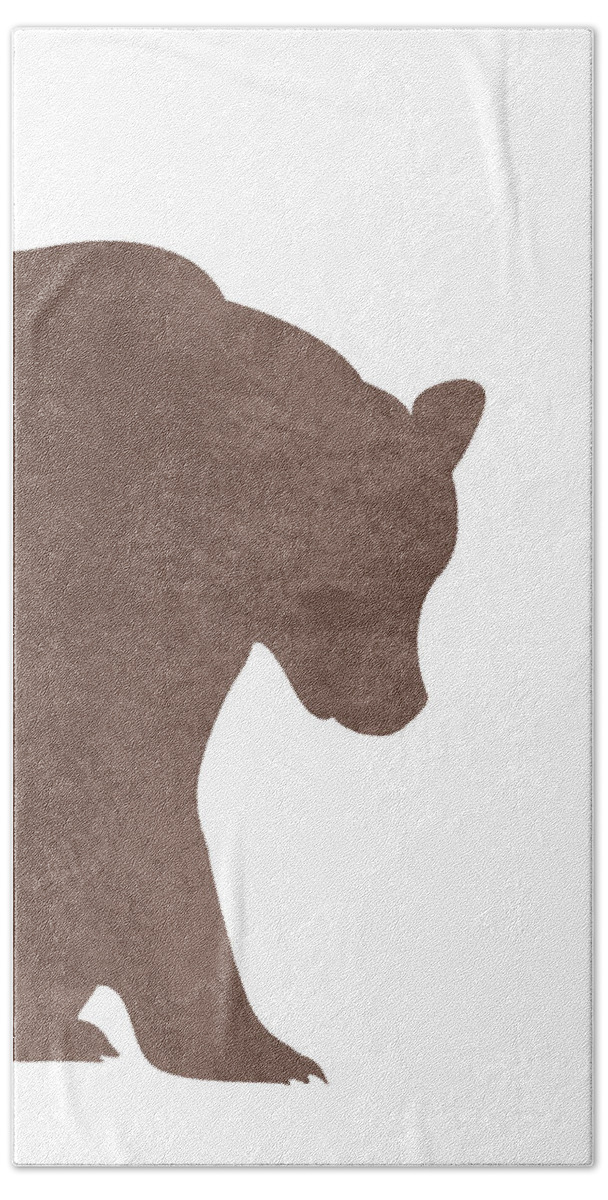 Bear Hand Towel featuring the mixed media Minimal Bear Silhouette - Scandinavian Nursery Decor - Animal Friends - For Kids Room - Brown - Ursa by Studio Grafiikka