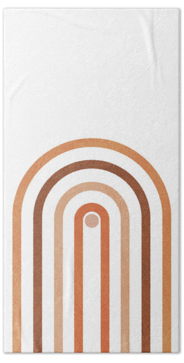 Minimal Hand Towel featuring the mixed media Minimal Geometric Arch 1 - Mid Century Modern - Half Circle Arch - Scandinavian - Brown, White by Studio Grafiikka