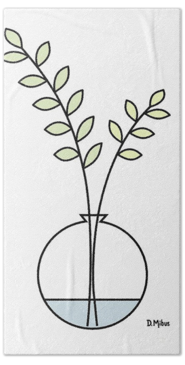 Minimalistic Design Bath Towel featuring the digital art Minimal Plant in Vase 1 by Donna Mibus