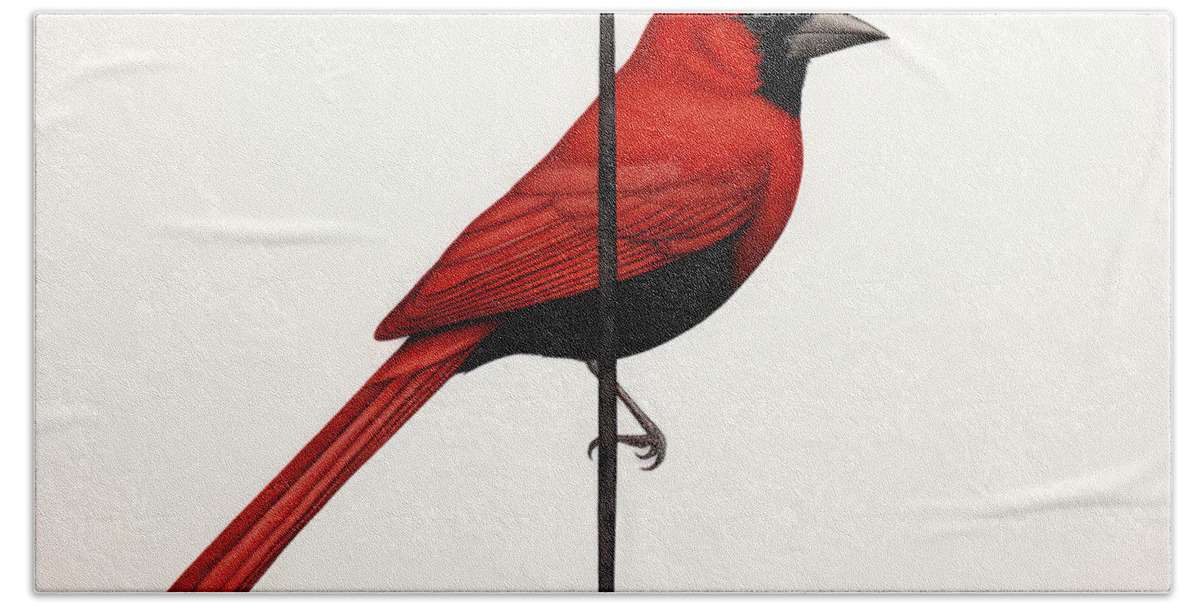 Red Cardinal Hand Towel featuring the painting Minimalist Maestro by Lourry Legarde