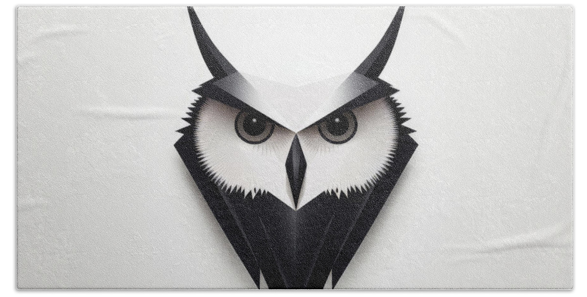 Owl Modern Art Hand Towel featuring the painting Minimalist Majesty by Lourry Legarde