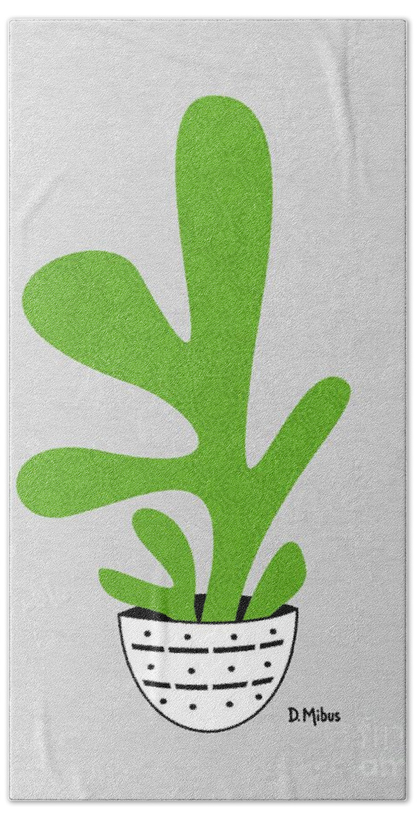 Minimal Bath Towel featuring the mixed media Minimalistic Green Potted Plant by Donna Mibus
