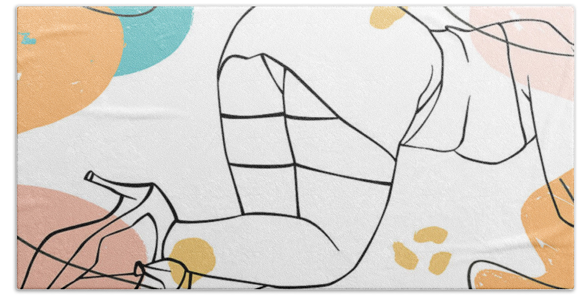 Stroke Pattern Hand Towel featuring the drawing Minimalist Sexy Pin-Up Stripper Girl, Minimal Striptease Line Art, Color grunge pattern by Mounir Khalfouf