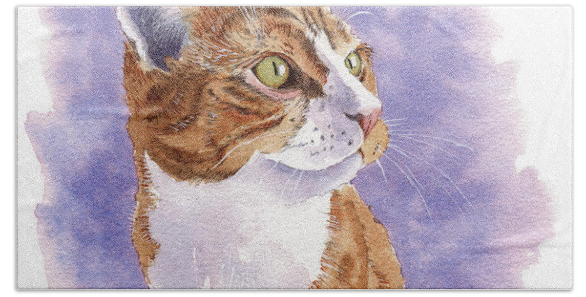 Cat Bath Towel featuring the painting Mischief Maker by Louise Howarth