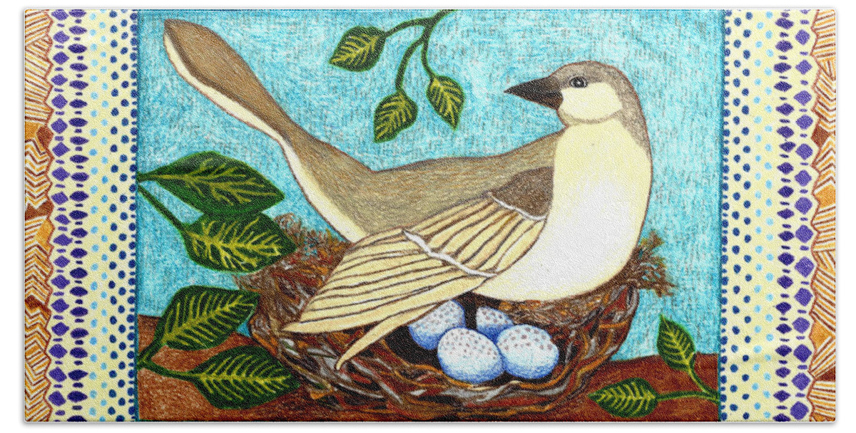 Mockingbird Hand Towel featuring the drawing Mississippi Mockingbird by Lorena Cassady