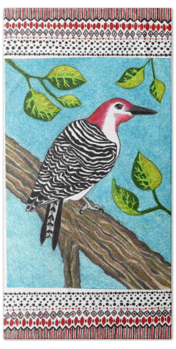 Red Headed Woodpecker Hand Towel featuring the drawing Mississippi Woodpecker by Lorena Cassady