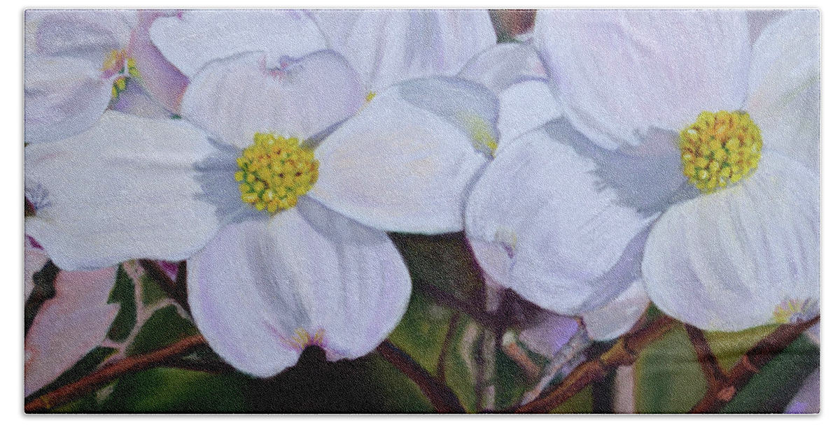 Dogwood Hand Towel featuring the pastel Missouri Blooms by MaryJo Clark