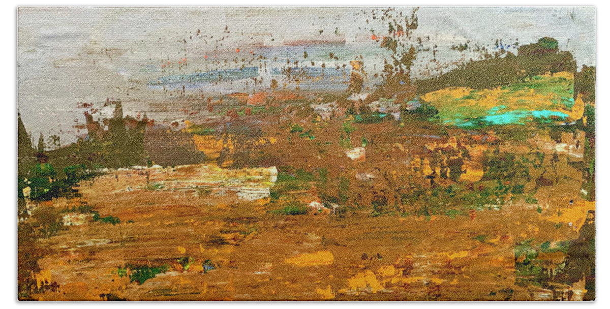 Landscape Bath Towel featuring the painting Misty Meadow by Teresa Moerer