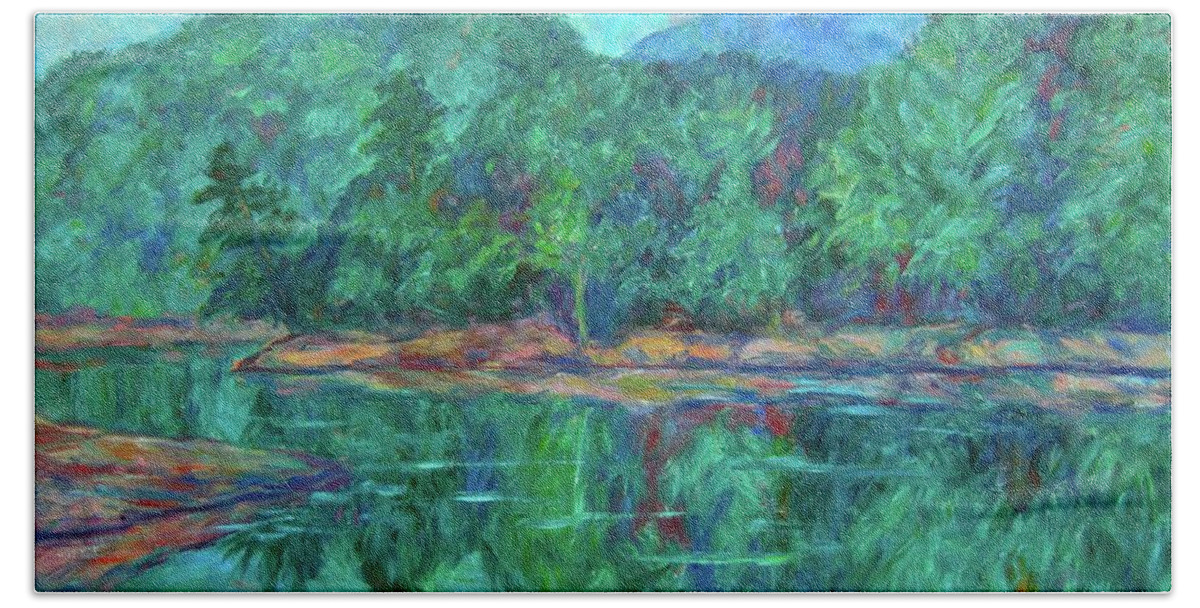 Landscape Bath Towel featuring the painting Misty Morning at Carvins Cove by Kendall Kessler