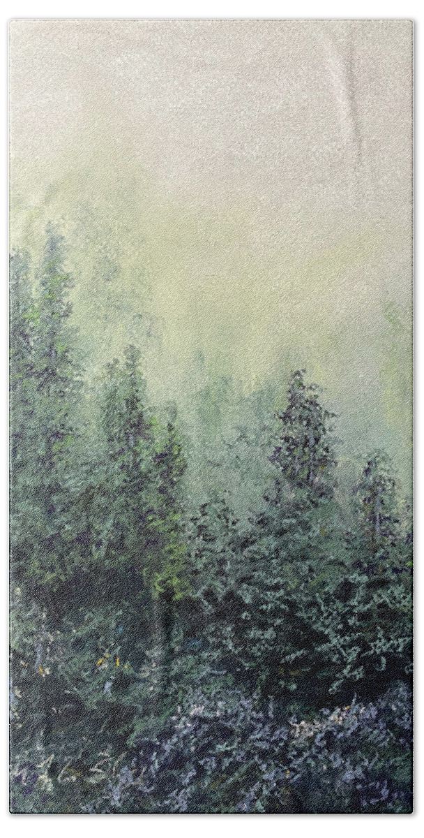 Pastel Hand Towel featuring the painting Misty Pines by Charlene Fuhrman-Schulz