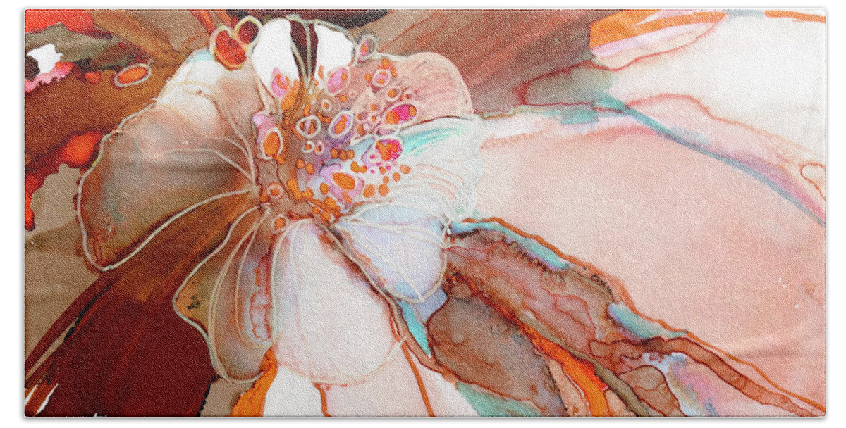  Bath Sheet featuring the painting Mocha Bloom by Julie Tibus
