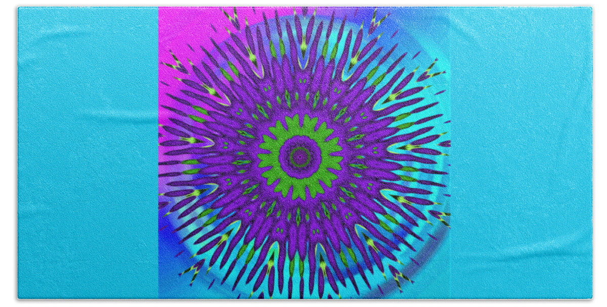 Abstract Bath Towel featuring the digital art Mod 60's - Rainbow Mandala by Ronald Mills