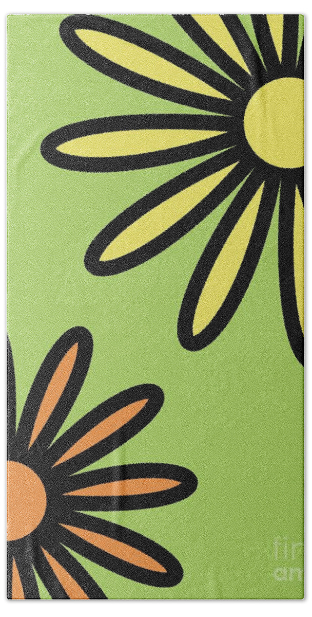 Mod Bath Towel featuring the digital art Mod Flowers 2 on Green by Donna Mibus