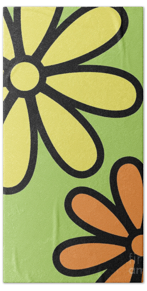 Mod Bath Towel featuring the digital art Mod Flowers 3 on Green by Donna Mibus