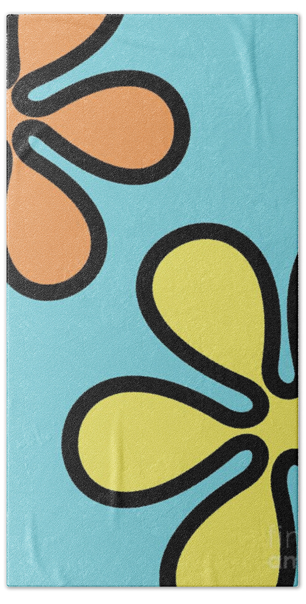Mod Bath Towel featuring the digital art Mod Flowers on Blue by Donna Mibus