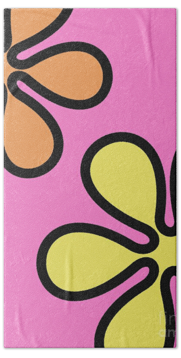 Mod Bath Towel featuring the digital art Mod Flowers on Pink by Donna Mibus