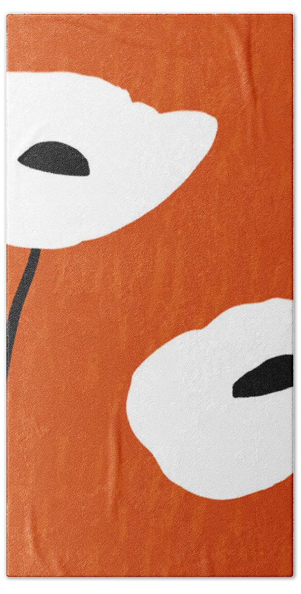 Orange Bath Towel featuring the mixed media Mod Poppies Orange 3- Art by Linda Woods by Linda Woods