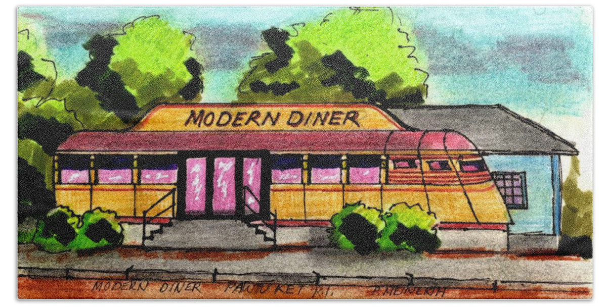 Paul Meinerth Bath Towel featuring the drawing Modern Diner by Paul Meinerth
