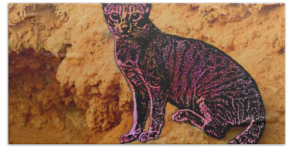 Digital Art Bath Towel featuring the photograph Modified cat by Pics By Tony