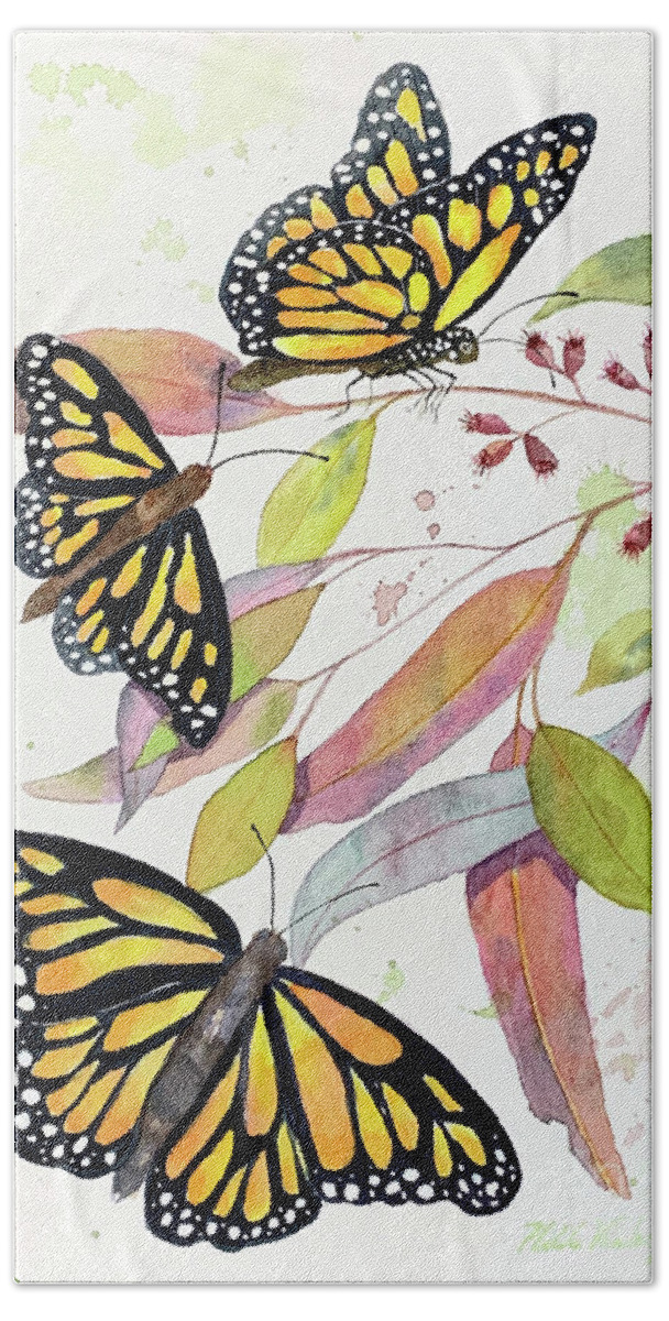 Butterfly Hand Towel featuring the painting Monarch Butterflies by Hilda Vandergriff
