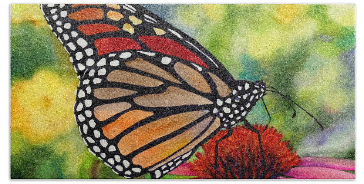 Butterfly Hand Towel featuring the painting Monarch Butterfly by Hailey E Herrera