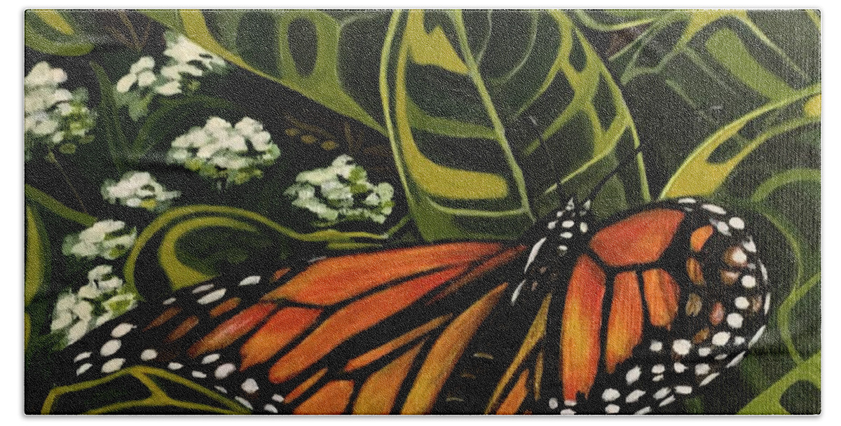 Monarch Bath Towel featuring the painting Monarch Butterfly by Pam Veitenheimer
