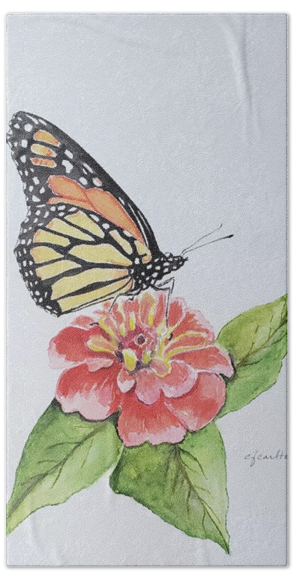 Monarch Hand Towel featuring the painting Monarch Delight by Claudette Carlton
