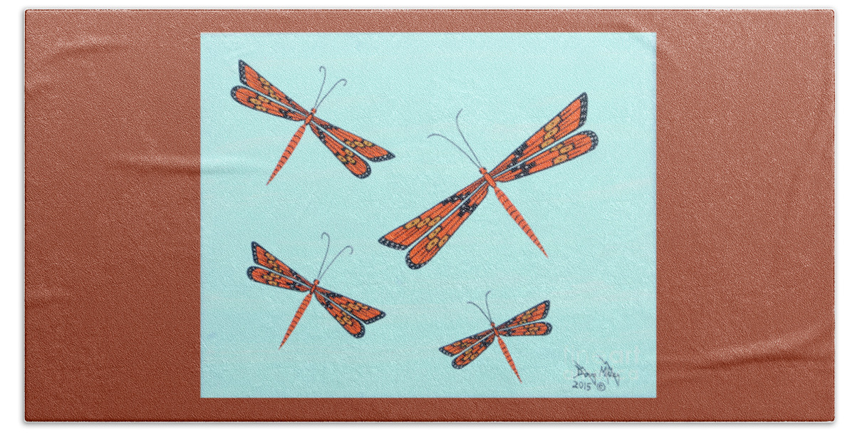 Dragonflies Bath Towel featuring the painting Monarch Dragonflies by Doug Miller