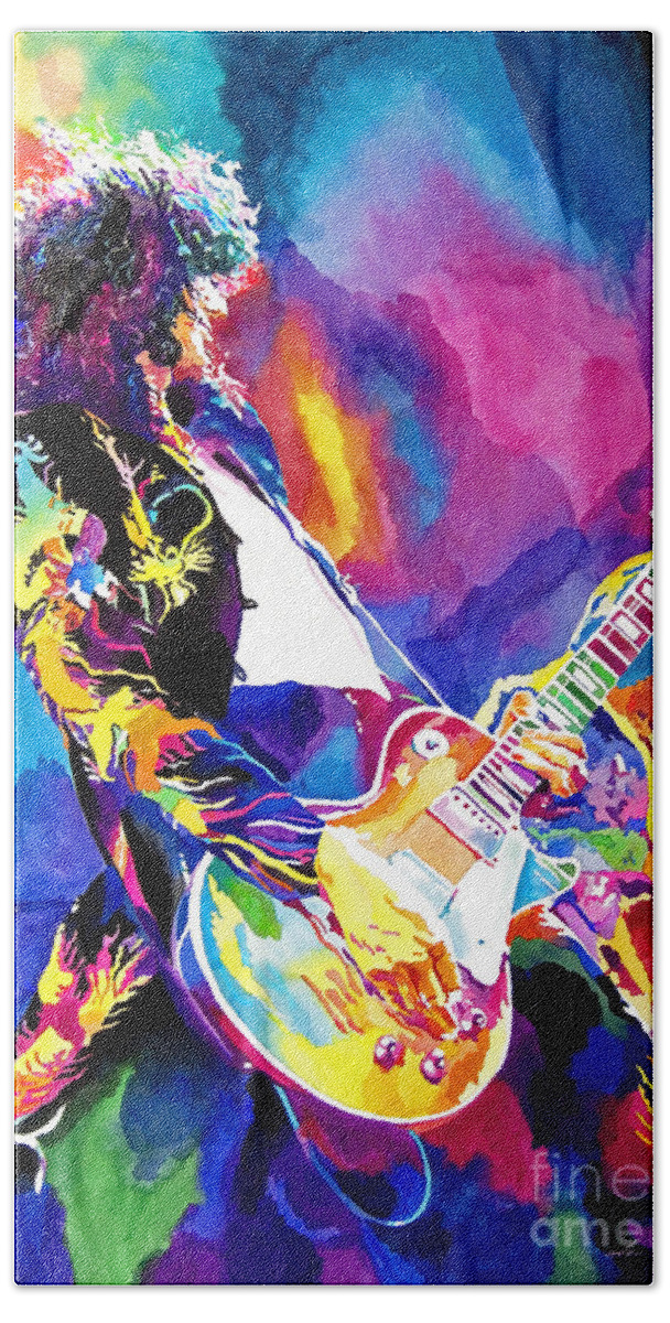 Jimmy Page Artwork Bath Sheet featuring the painting Monolithic Riff - Jimmy Page by David Lloyd Glover