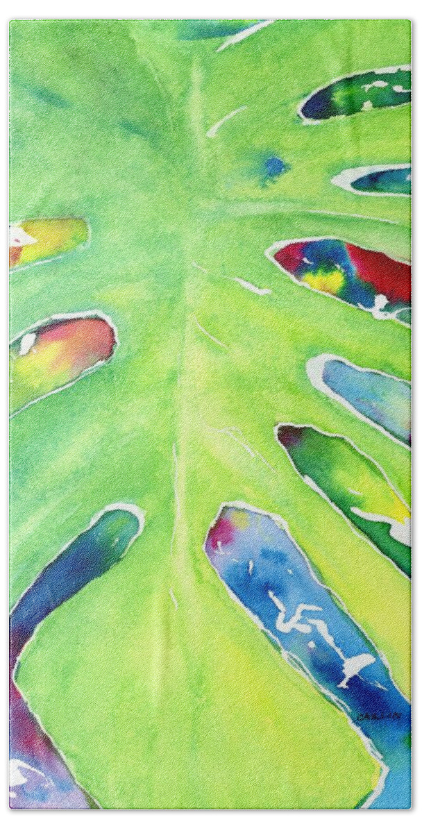 Monstera Bath Towel featuring the painting Monstera Tropical Leaves 2 by Carlin Blahnik CarlinArtWatercolor