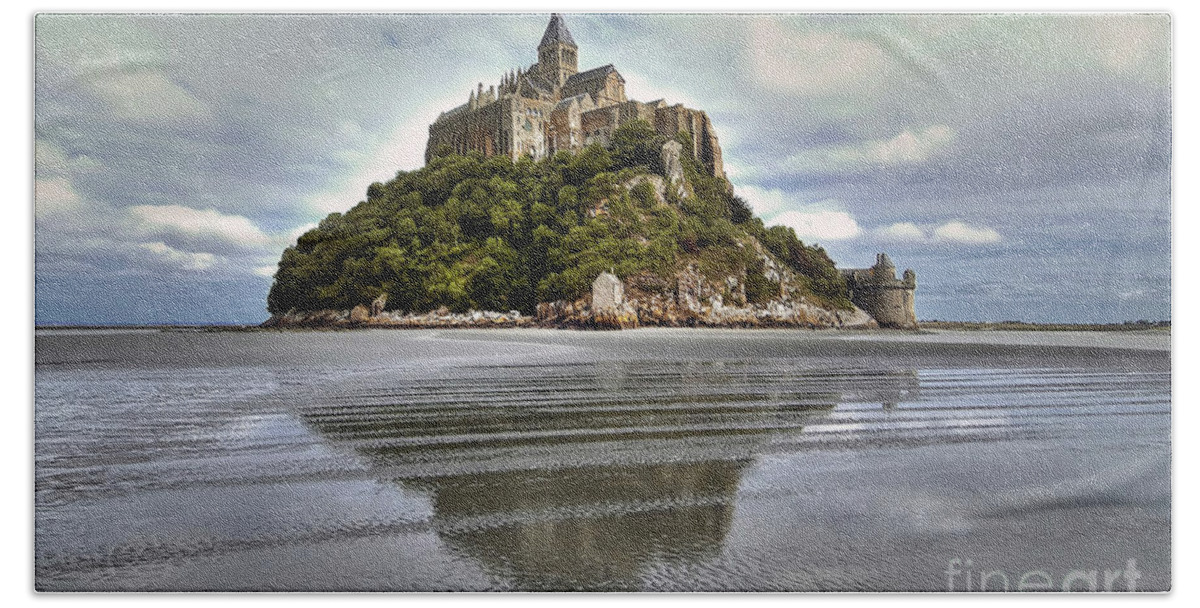 Mont St Michel Hand Towel featuring the photograph Mont Saint Michel Viewed by the Bay - France by Paolo Signorini