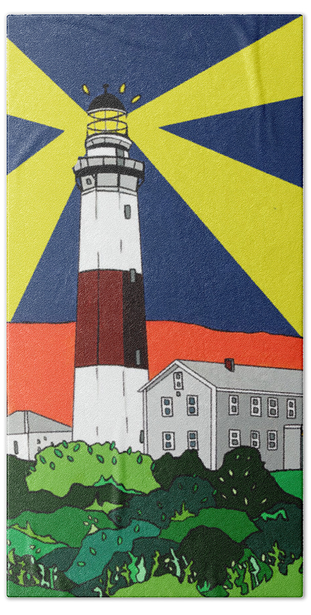 Montauk Point Lighthouse Longisland Eastend Bath Towel featuring the painting Montauk Light House by Mike Stanko