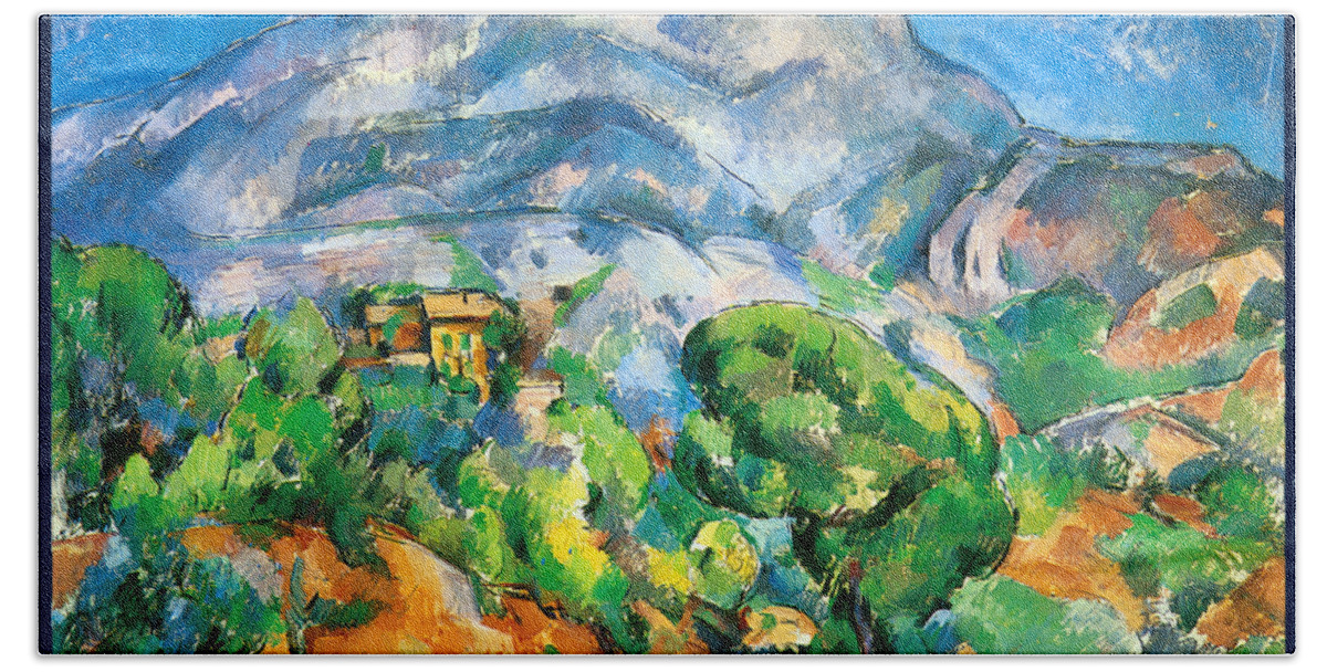 Cezanne Hand Towel featuring the painting Monte Sainte-Victoire above the Tholonet Road 1896 by Paul Cezanne