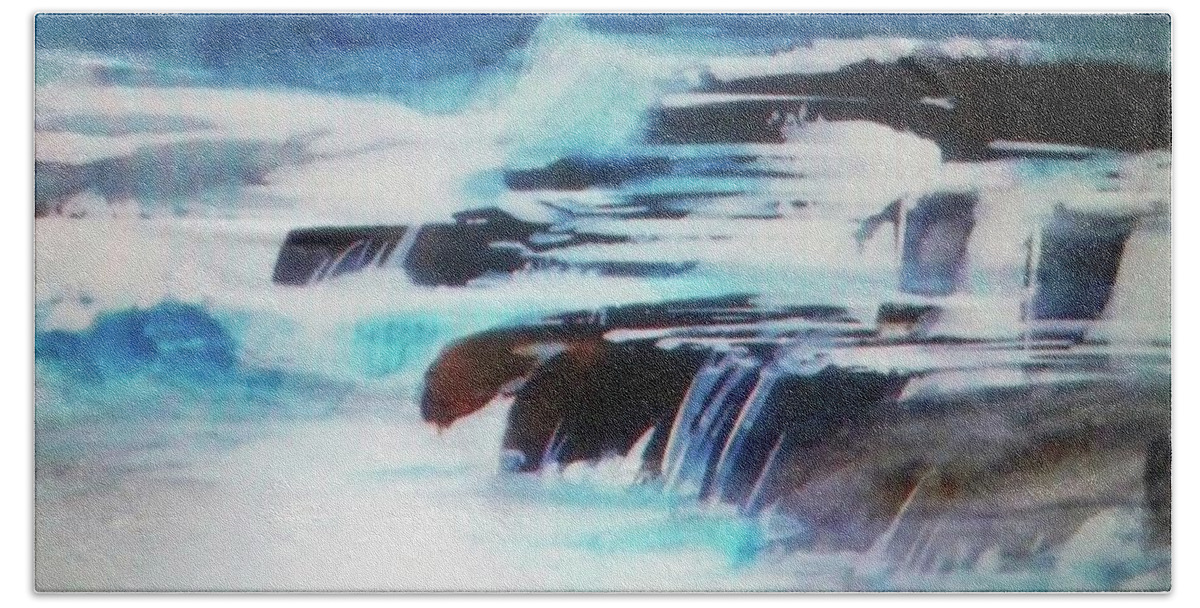 Water Nature Seascape Ocean Travel Bath Towel featuring the painting Monterey Coast by Ed Heaton
