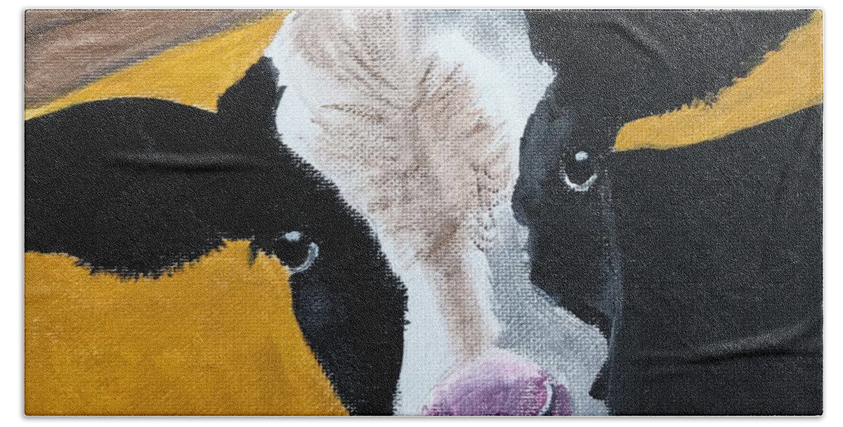 Pets Bath Towel featuring the painting Moo Cow by Kathie Camara