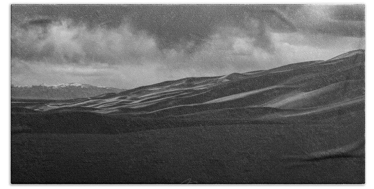  Bath Towel featuring the photograph Moody Sand Dunes BW by William Boggs