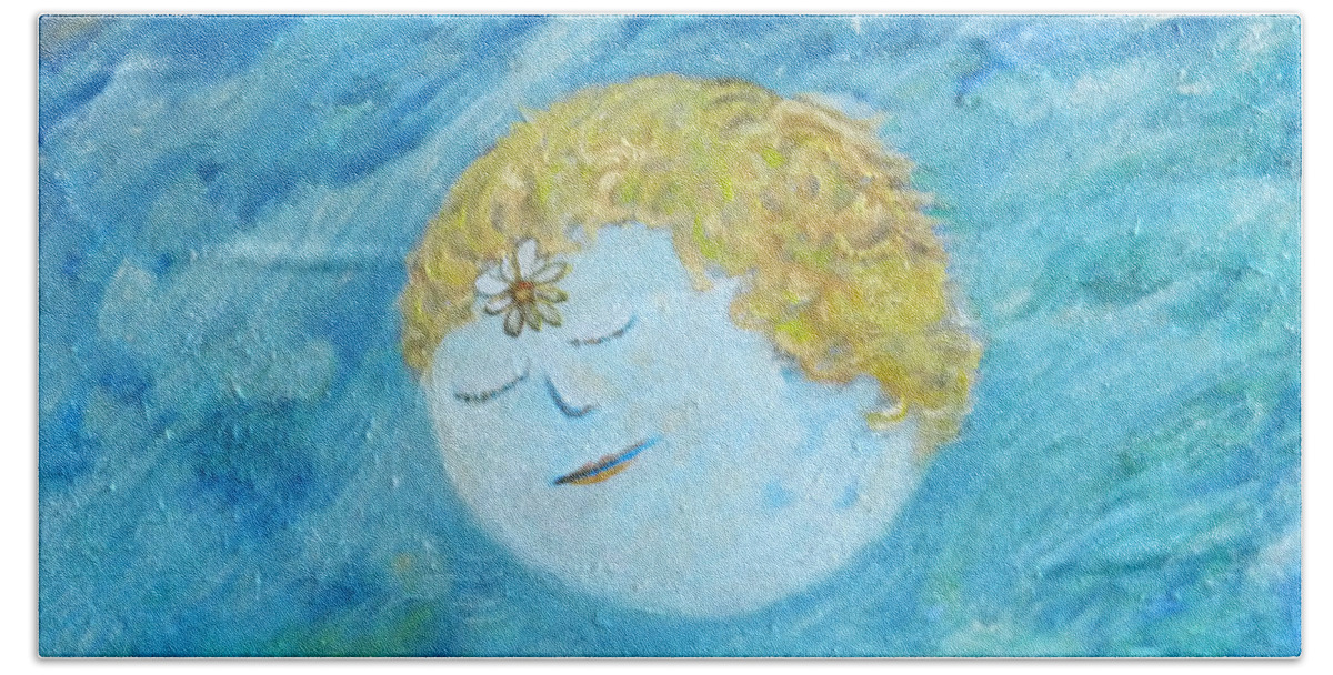 Moon Bath Towel featuring the painting Moon by Elzbieta Goszczycka