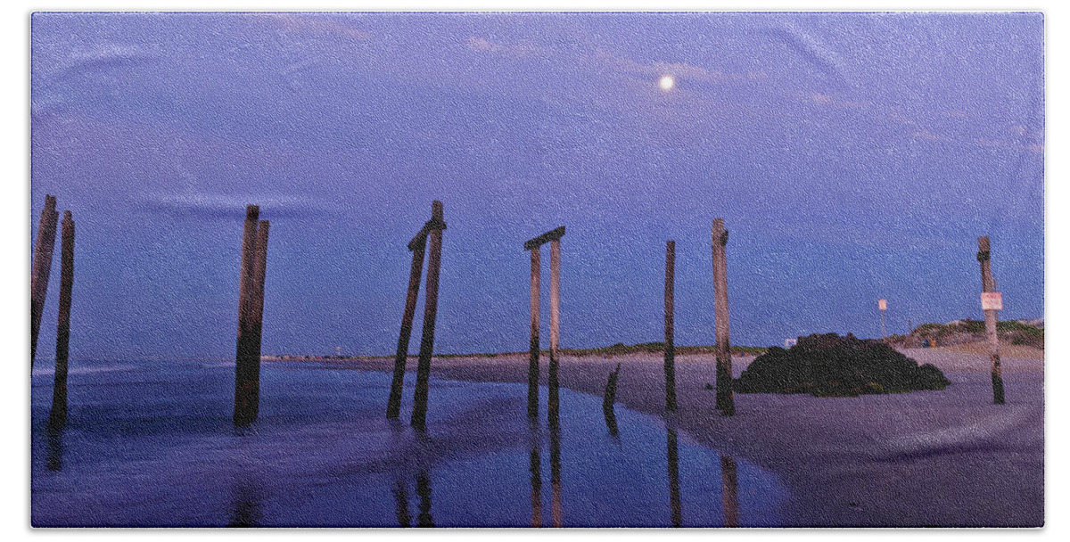 59th Pier Bath Towel featuring the photograph Moon Light Piers by Louis Dallara