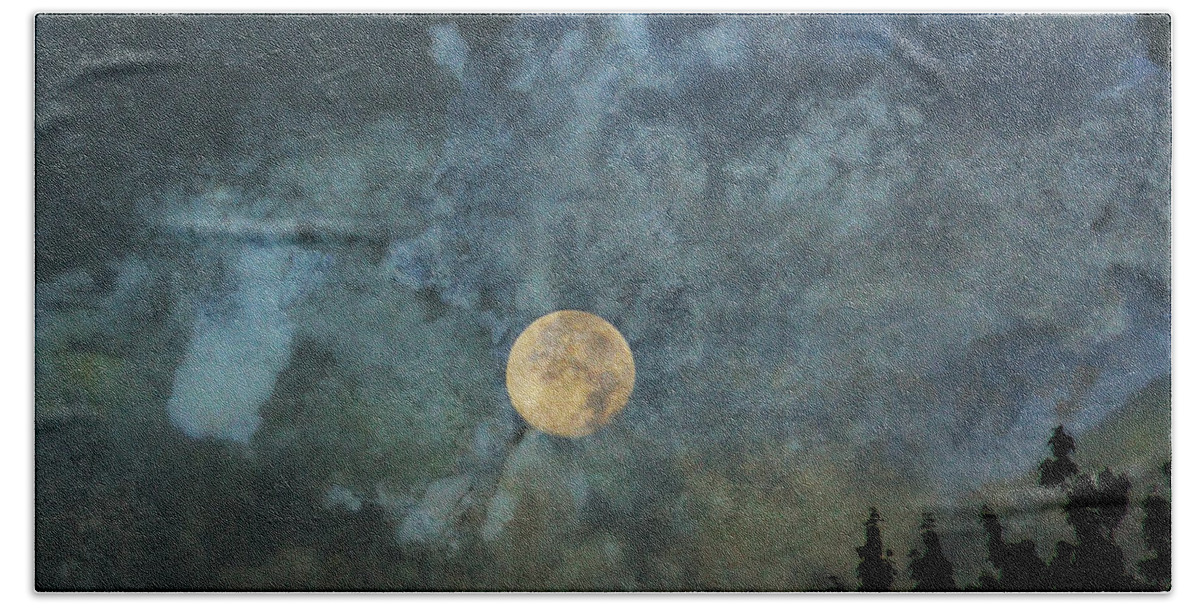 Moon Hand Towel featuring the photograph Moon Over Lake Reflection by Russel Considine
