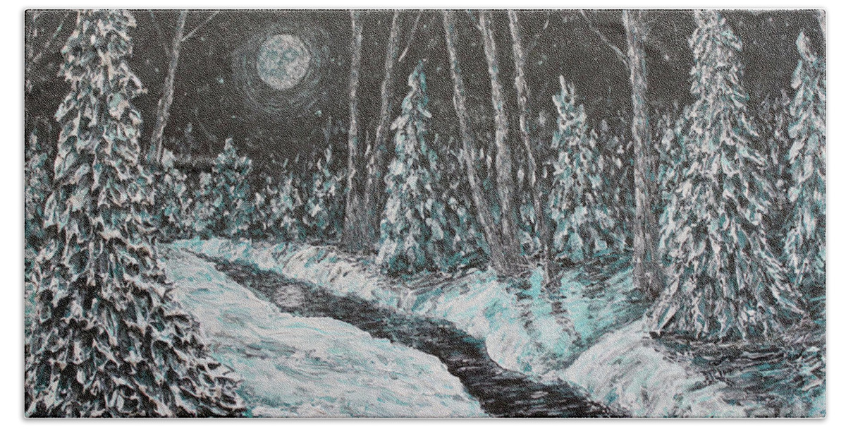 Snow Hand Towel featuring the painting Moon Shadows by Linda Donlin