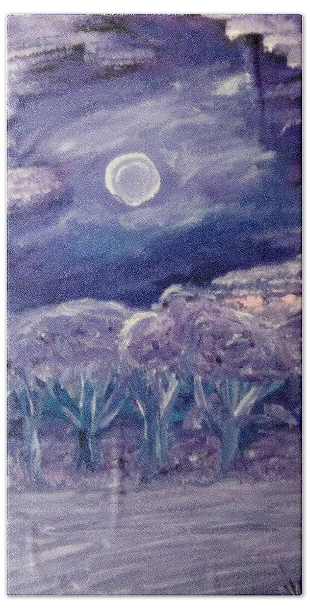 Purple Bath Towel featuring the painting Moonglow Meadow by Andrew Blitman